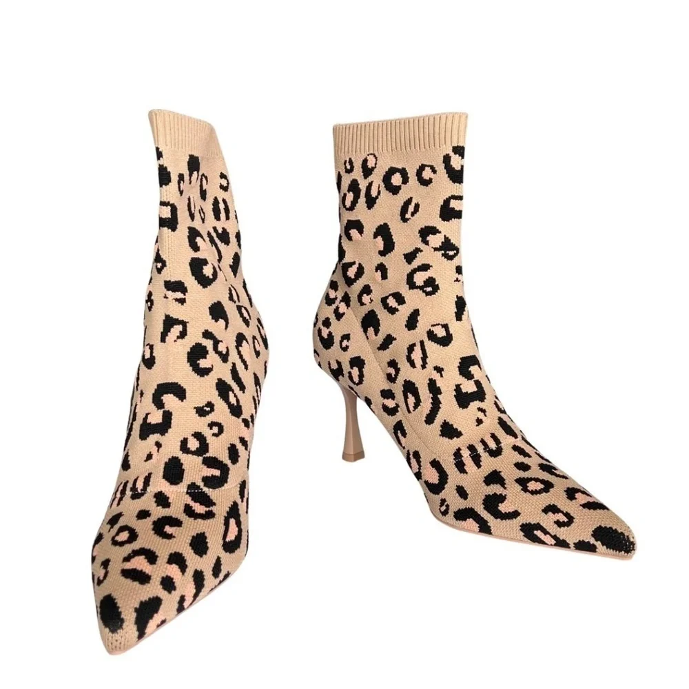 Cosy Island Animal Print "Minimalist" Sock Ankle Boots Size 10 NWT Includes Box - Picture 2 of 11